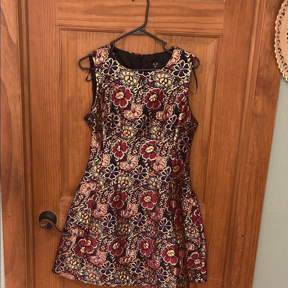 AX Paris Sleeveless Floral Jacquard Dress in Burgundy, Gold and Navy
